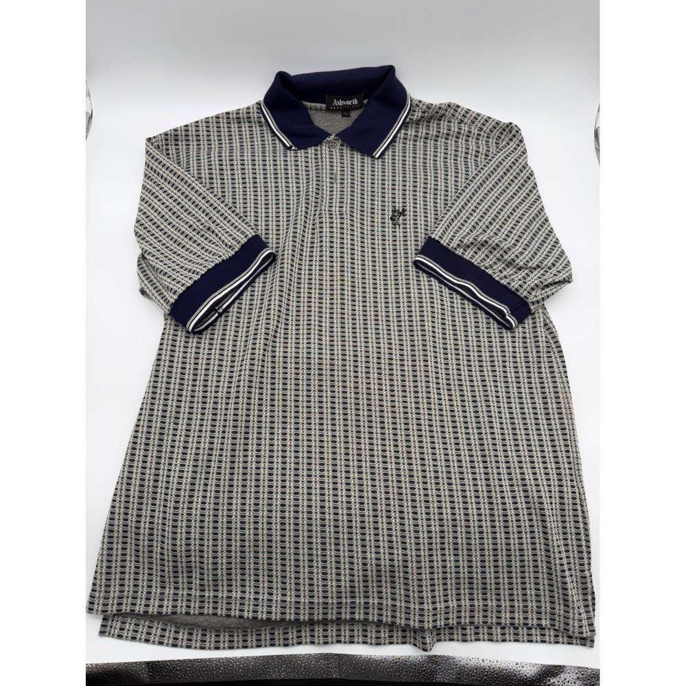 Vintage Fred Couples Era Ashworth Mens Geometric Knit Polo Made in USA Large